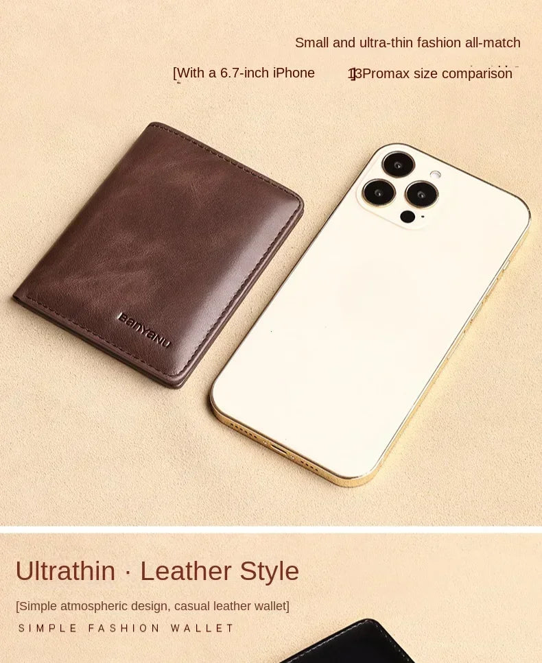 Men's Blue Money Bag Genuine Leather Rfid Wallet for Men Slim Vertical Wallets Black Thin Short ID Credit Card Holder Minimalist