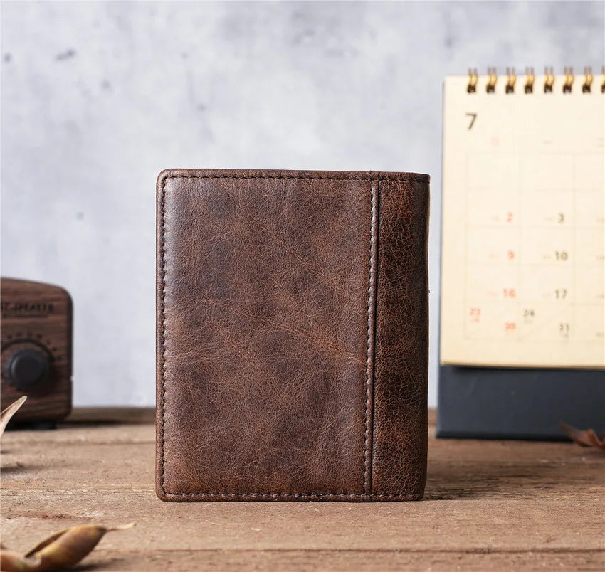 Mens Wallet Slim Genuine Leather Rfid Bifold Wallets for Man Vintage Front Pocket Multi Card Holder Bag Money Clip ID Card Purse