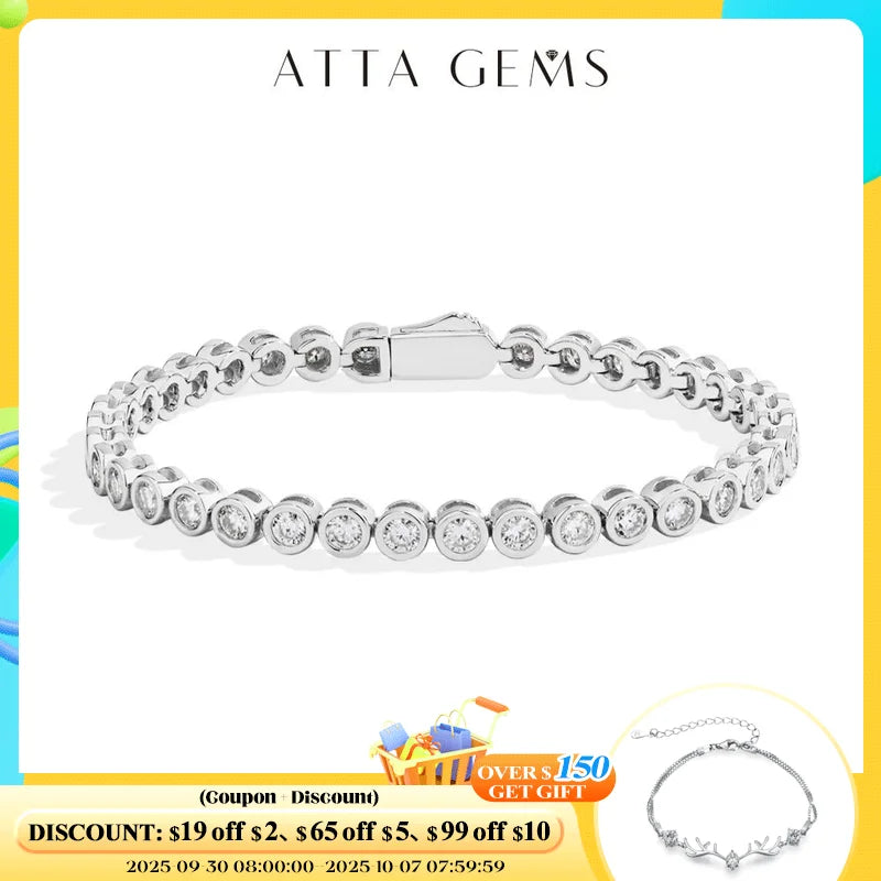 ATTAGEMS Round Cut 3mm Moissanite Tennis Bracelet 925 Sterling Silver Gold Plated Women Men's Bracelet Engagement Luxury Jewelry