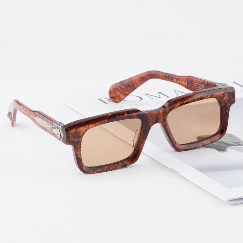 JMM BELVEDERE High Quality Rectangle Acetate Sunglasses Uv400 Men Designer Brand Handmade Vintage Eyeglasses with Case