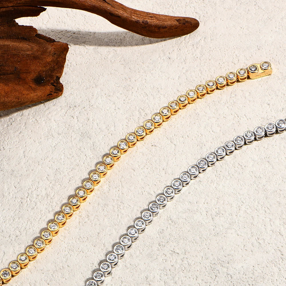 ATTAGEMS Round Cut 3mm Moissanite Tennis Bracelet 925 Sterling Silver Gold Plated Women Men's Bracelet Engagement Luxury Jewelry