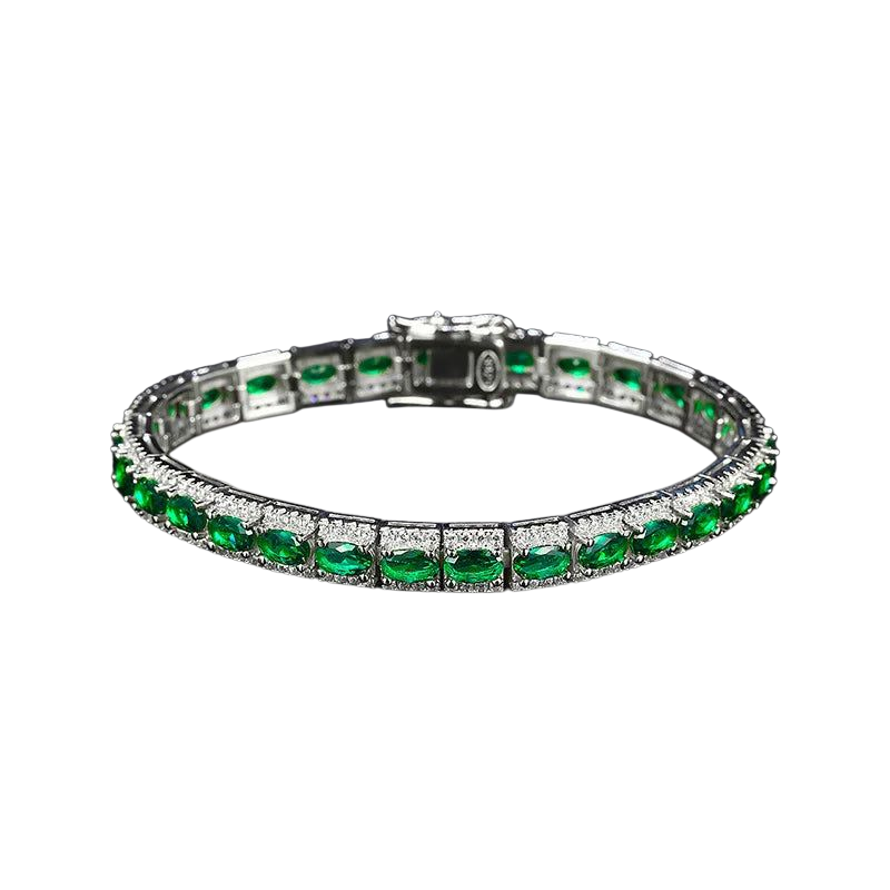 18K Real Platinum PT950 green spinel diamond bracelet Sen Instagram niche design simple single row full of diamond light luxury