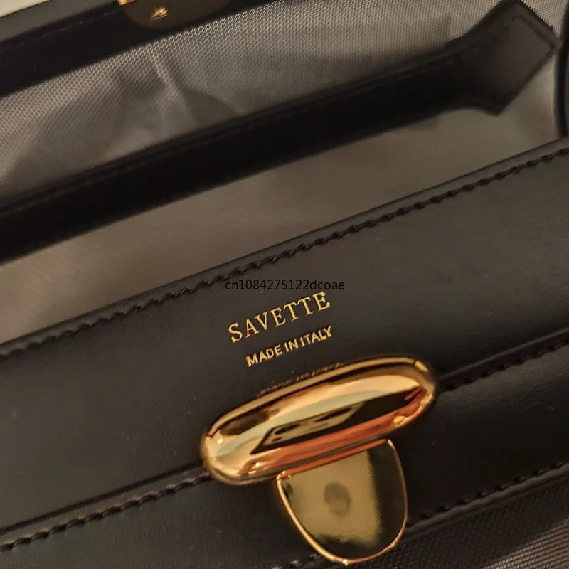 SAVETTE Brand Genuine Leather Symmetry Pochette New Handbags Women's Simple Handbag Small Square Bag Baguette Row Tote Bags