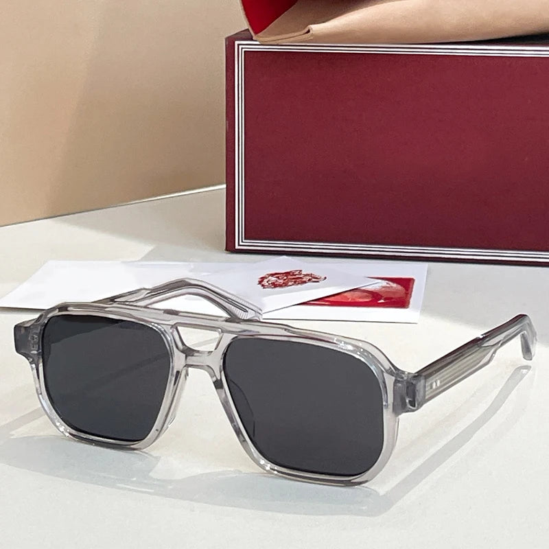 JMM EVANS Rectangle Double Bridge Acetate Gradient Sunglasses Uv400 Men and Women Polychromatic Handmade Classical Eyewear