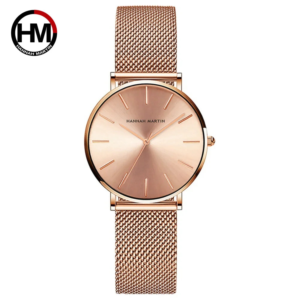 2023 New Women Bracelet Watch 1 Set Japan Quartz Movement Simple Rose Gold Stainless Steel Mesh Student Watches Relogio Feminino