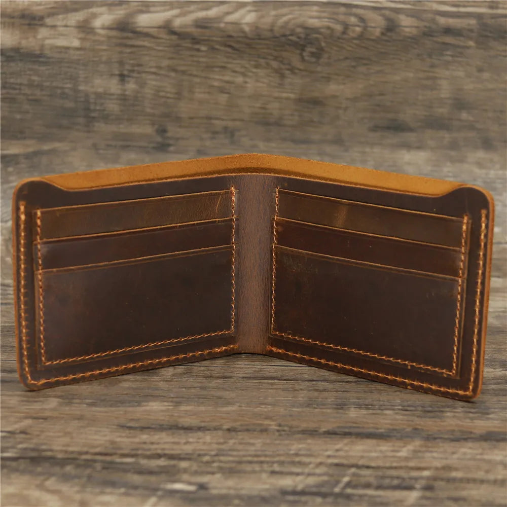 Men's Crazy Horse Leather Wallet, Genuine Leather Wallet, Card Bag, Simple Retro European and American Style, Mens Purse