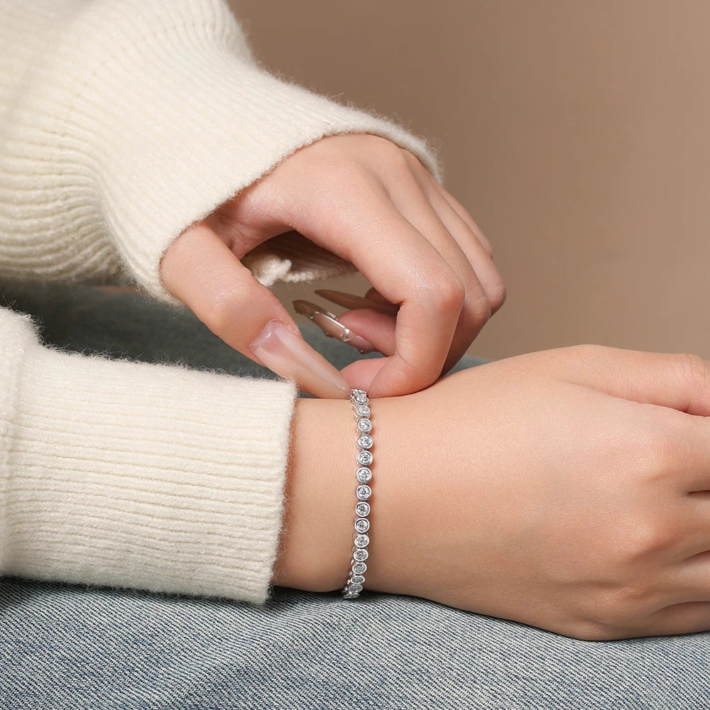 ATTAGEMS Round Cut 3mm Moissanite Tennis Bracelet 925 Sterling Silver Gold Plated Women Men's Bracelet Engagement Luxury Jewelry