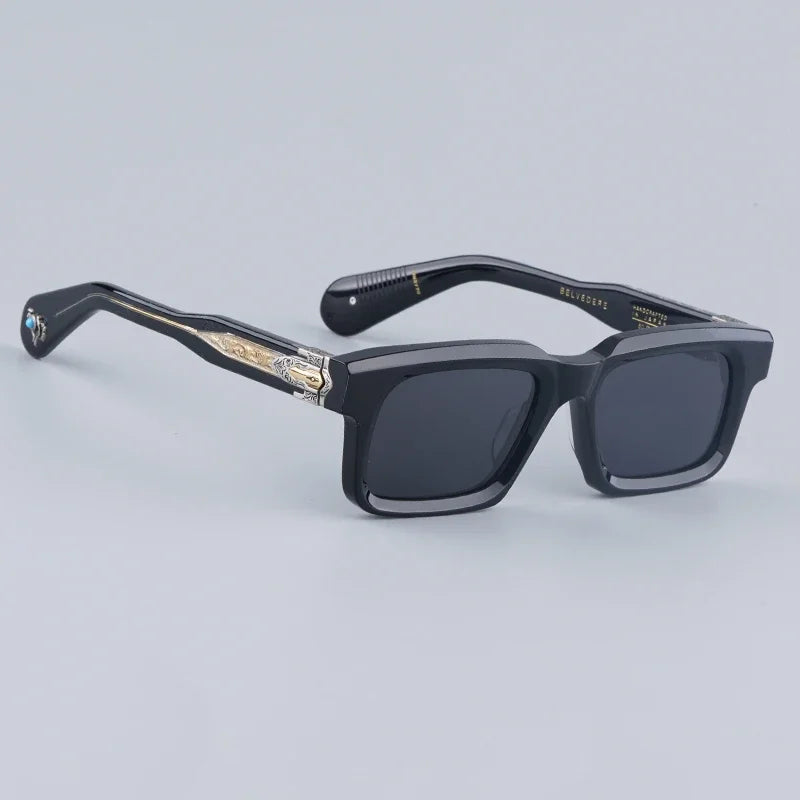 JMM BELVEDERE High Quality Rectangle Acetate Sunglasses Uv400 Men Designer Brand Handmade Vintage Eyeglasses with Case