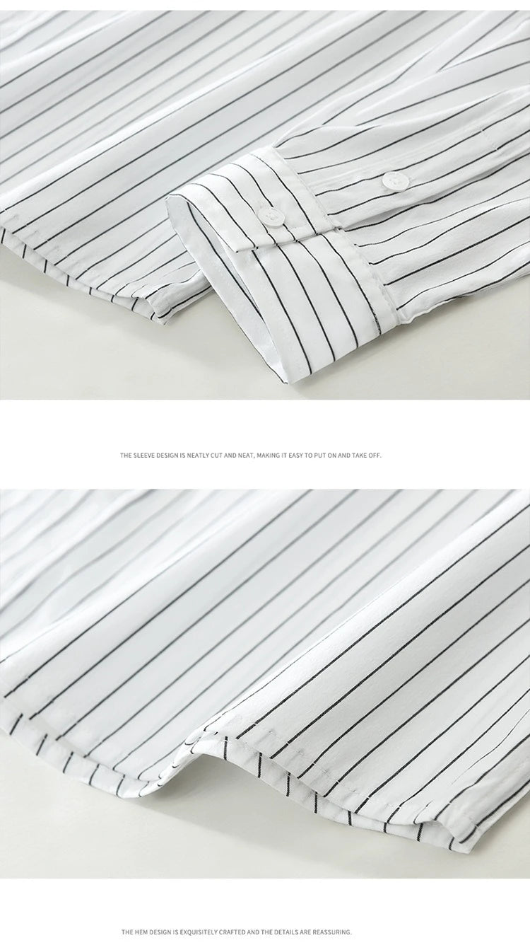 2025 Autumn New Fresh Striped 100% Cotton Long Sleeve Shirt for Men Clothing Comfort Turn-down Collar Tops CM7629