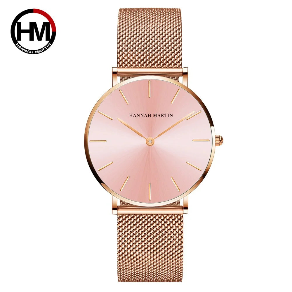 2023 New Women Bracelet Watch 1 Set Japan Quartz Movement Simple Rose Gold Stainless Steel Mesh Student Watches Relogio Feminino