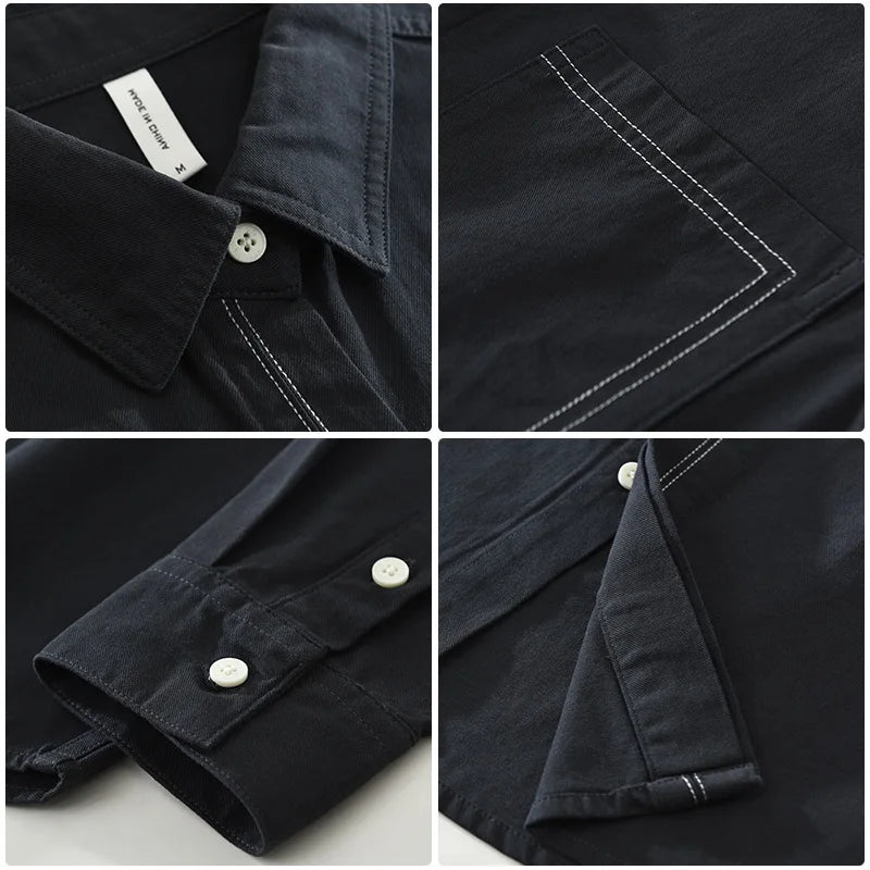 2025 Autumn New Casual Cargo Soft Cotton Long Sleeve Shirt for Men Clothing Versatile Streetwear CM7686