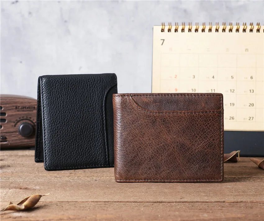 Mens Wallet Slim Genuine Leather Rfid Bifold Wallets for Man Vintage Front Pocket Multi Card Holder Bag Money Clip ID Card Purse
