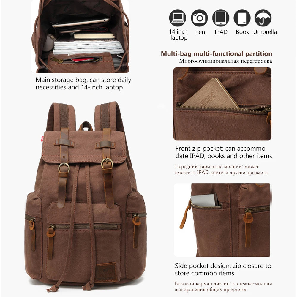 MARKROYAL Canvas Retro Men's Bag Backpack Suitable 14 Inch Laptop Bag Vintage 36-55L Wear-resistant Backpack Coffee Dripshipping