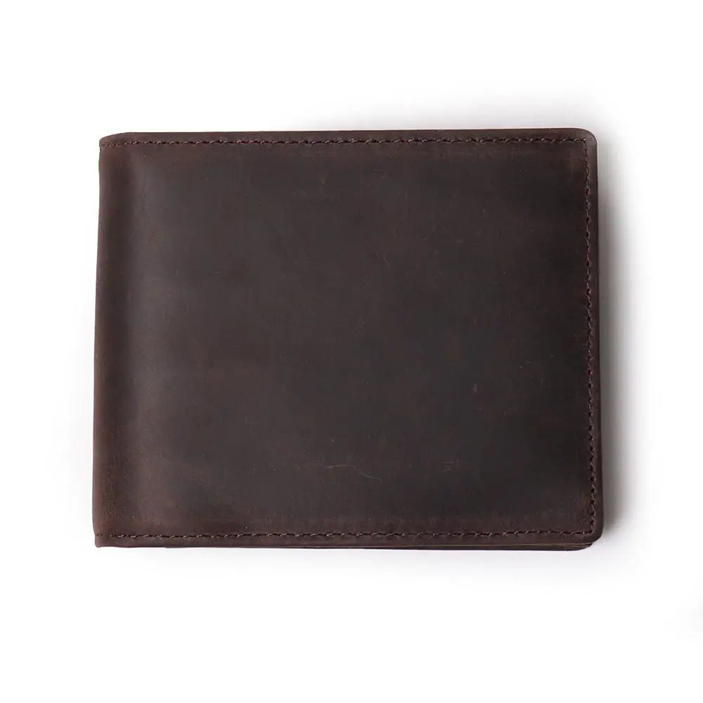 Men's Crazy Horse Leather Zipper Foldable Wallet Bank Credit Card Holder Men's Coin Purse Leather Simple Wallet