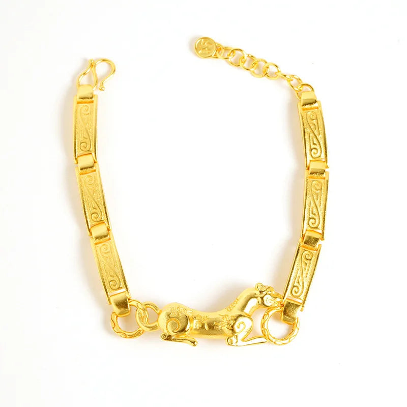 Luxury 24K 9999 Pure Gold real gold Ping An Tiger Handset Bracelet Women's Light Luxury Bamboo Bracelet