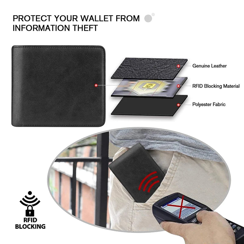YATBEST Men's Wallet Three Fold Large Capacity 100% Genuine Leather RFID Anti Theft Brush With Coin Pocket Minimalist Money Bag