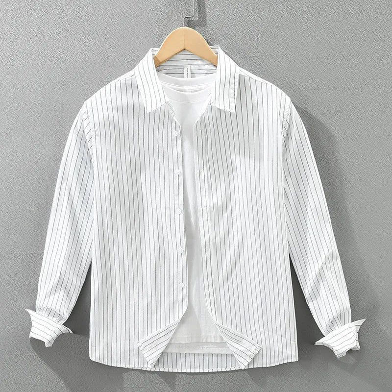 2025 Autumn New Fresh Striped 100% Cotton Long Sleeve Shirt for Men Clothing Comfort Turn-down Collar Tops CM7629