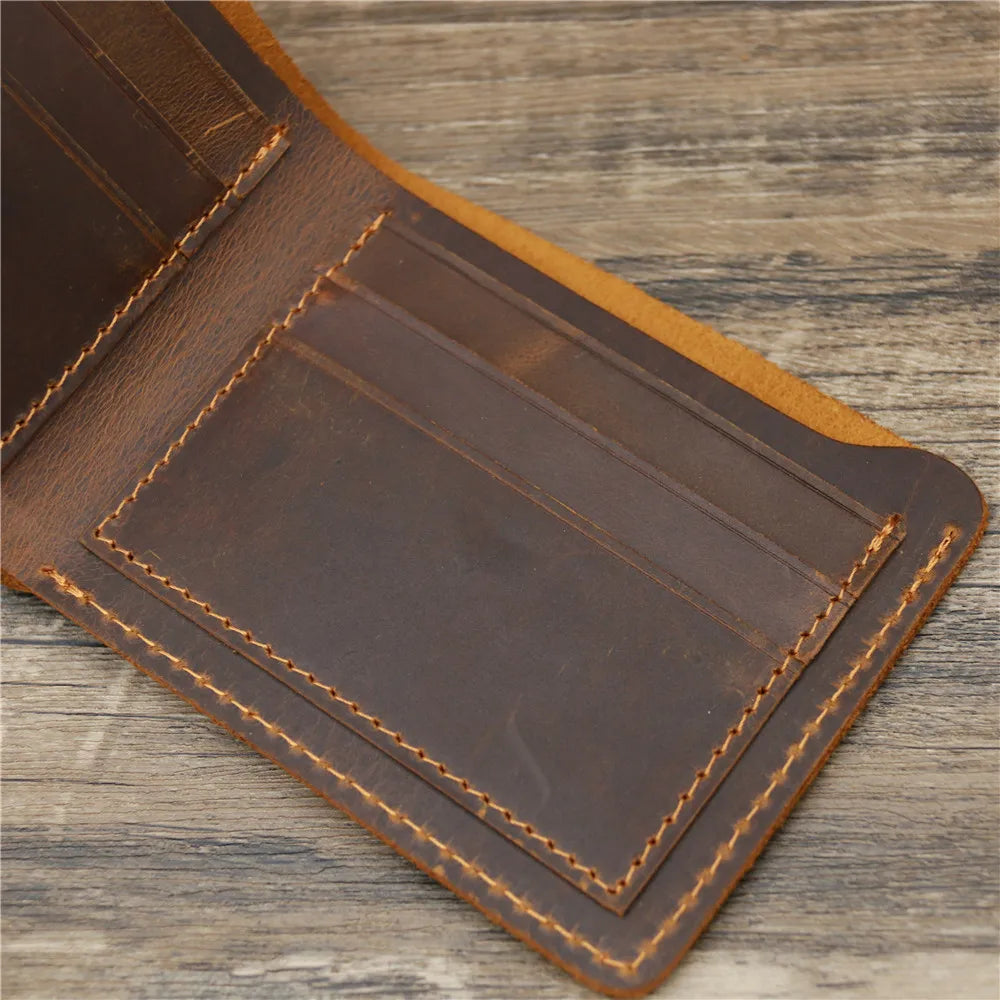 Men's Crazy Horse Leather Wallet, Genuine Leather Wallet, Card Bag, Simple Retro European and American Style, Mens Purse
