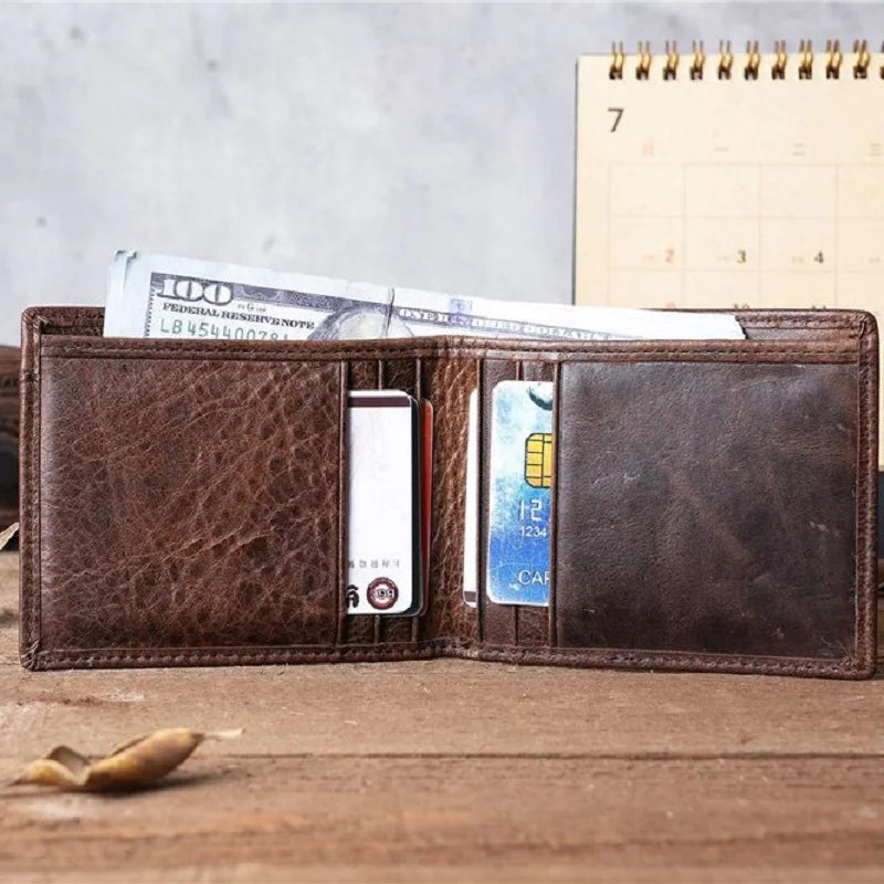 Mens Wallet Slim Genuine Leather Rfid Bifold Wallets for Man Vintage Front Pocket Multi Card Holder Bag Money Clip ID Card Purse