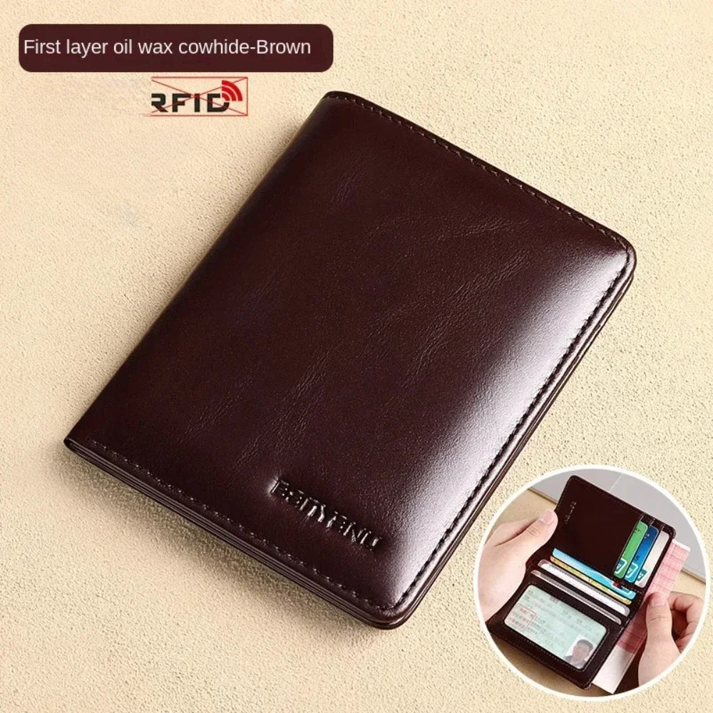 Men's Blue Money Bag Genuine Leather Rfid Wallet for Men Slim Vertical Wallets Black Thin Short ID Credit Card Holder Minimalist