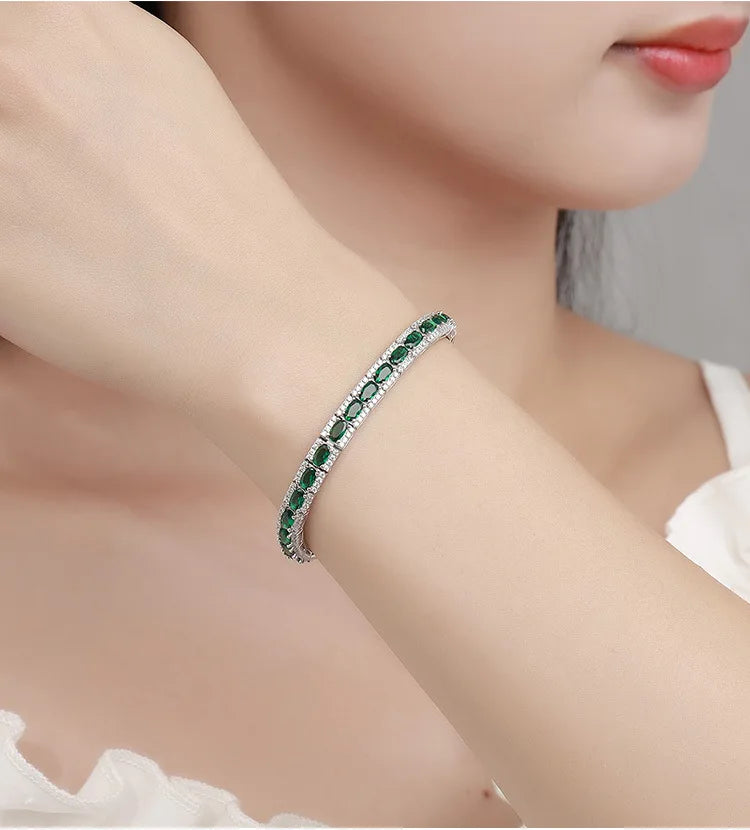 18K Real Platinum PT950 green spinel diamond bracelet Sen Instagram niche design simple single row full of diamond light luxury