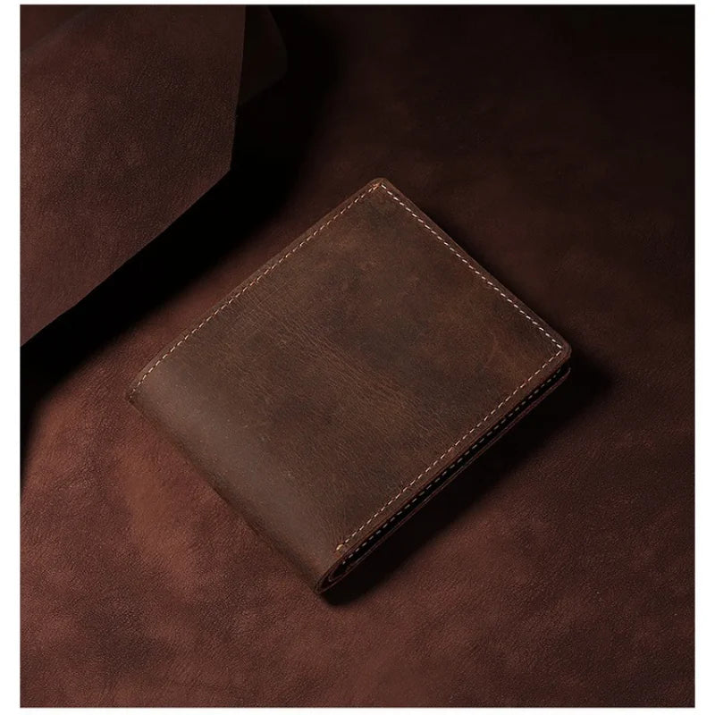 GENODERN Crazy Horse Leather Men's Wallet Vintage Cow Leather Wallet for Men Slim Male Purse