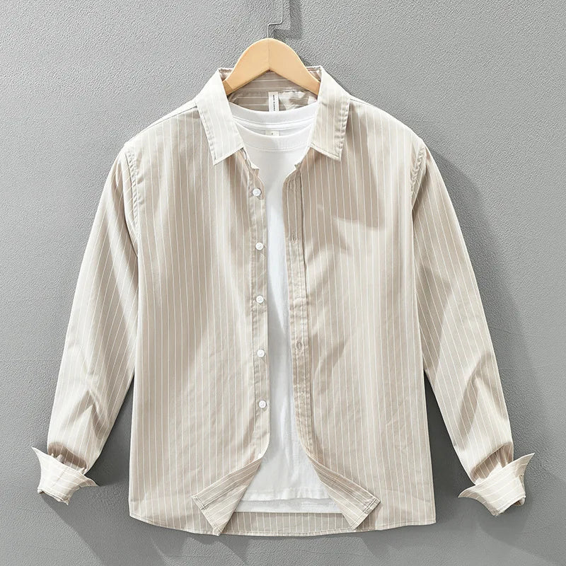 2025 Autumn New Fresh Striped 100% Cotton Long Sleeve Shirt for Men Clothing Comfort Turn-down Collar Tops CM7629