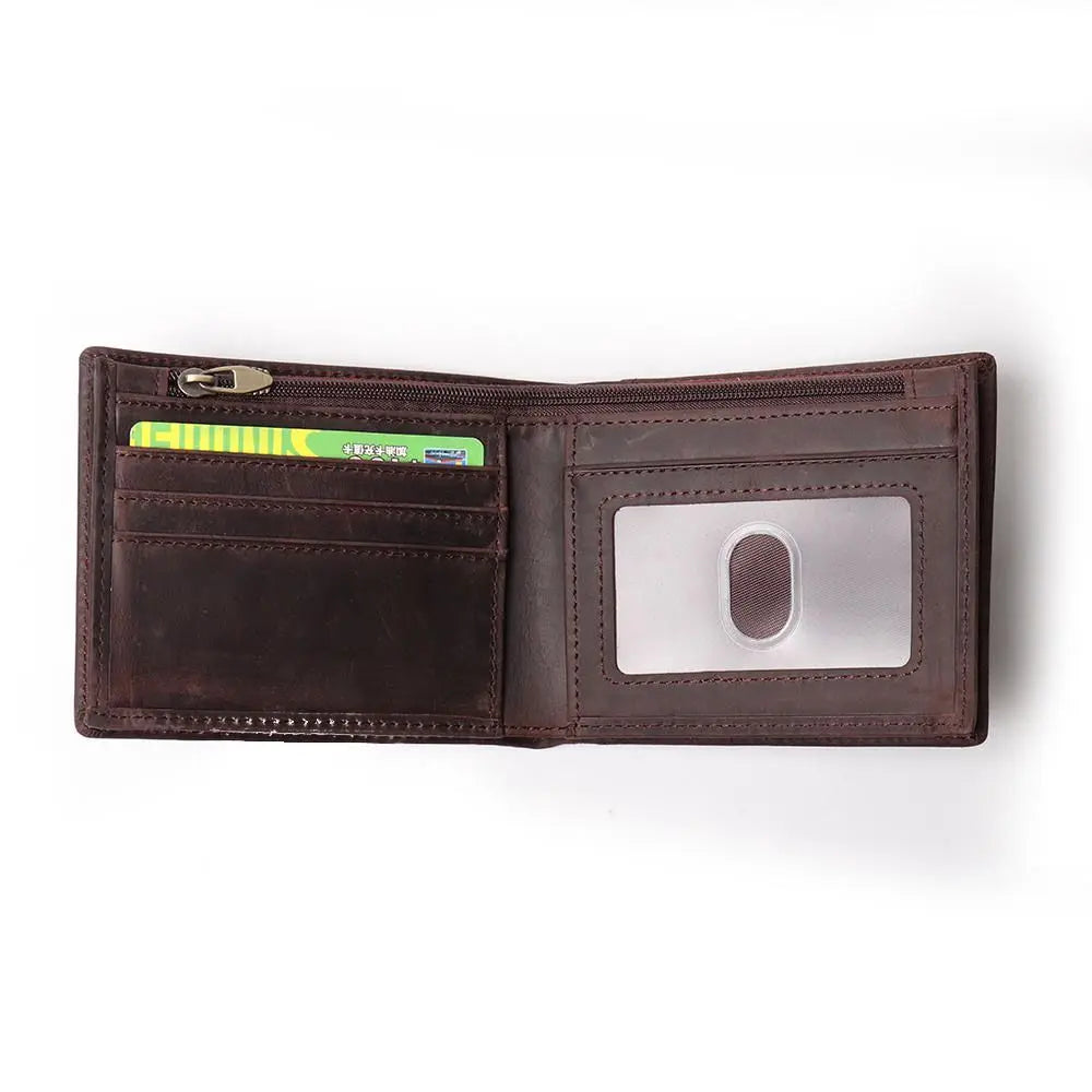 Men's Crazy Horse Leather Zipper Foldable Wallet Bank Credit Card Holder Men's Coin Purse Leather Simple Wallet