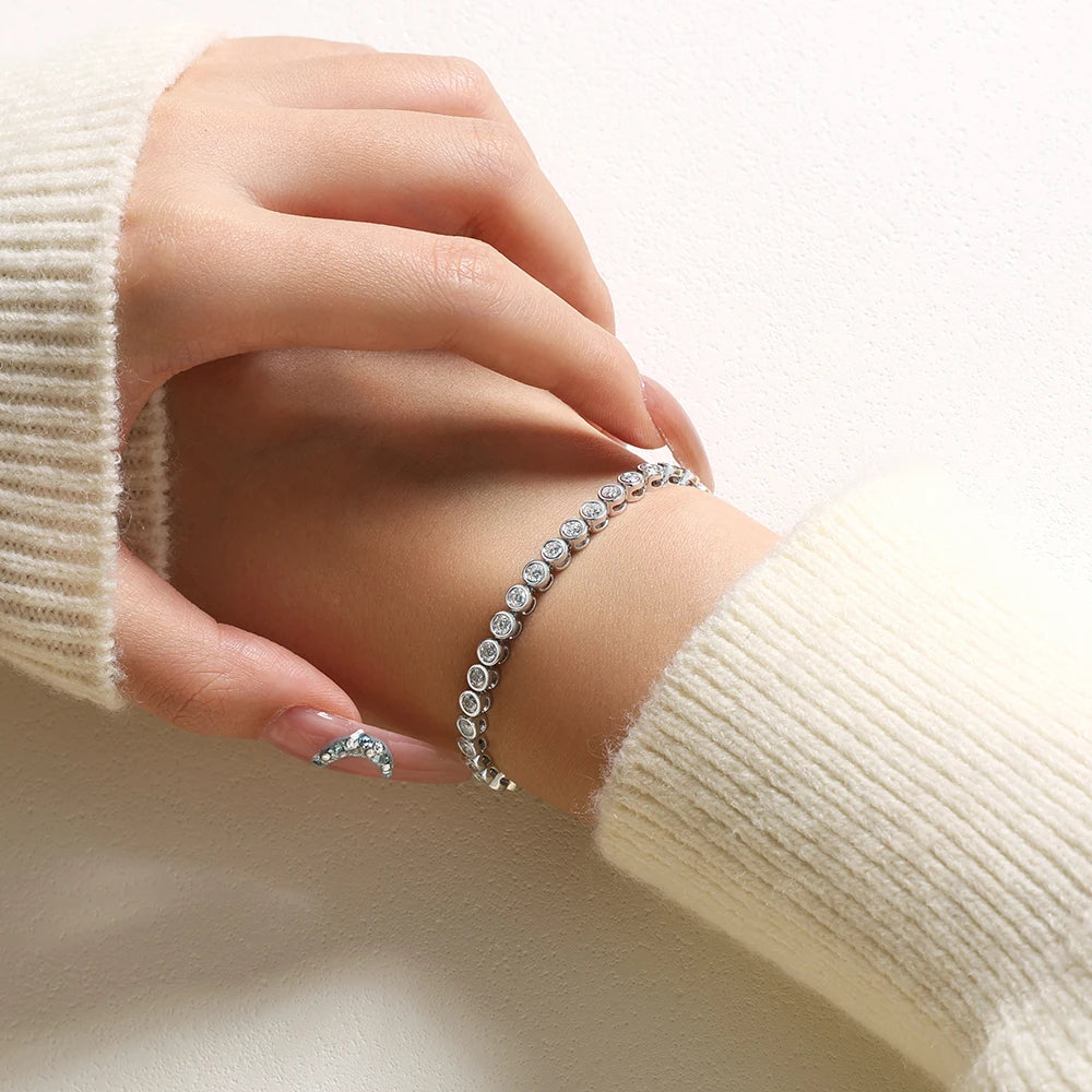 ATTAGEMS Round Cut 3mm Moissanite Tennis Bracelet 925 Sterling Silver Gold Plated Women Men's Bracelet Engagement Luxury Jewelry