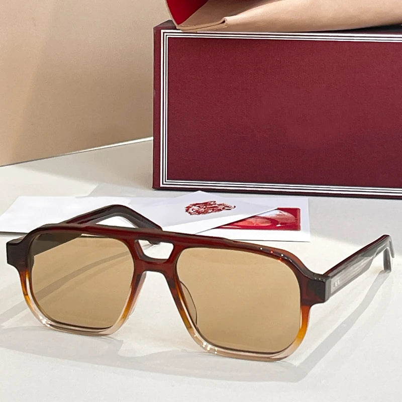 JMM EVANS Rectangle Double Bridge Acetate Gradient Sunglasses Uv400 Men and Women Polychromatic Handmade Classical Eyewear