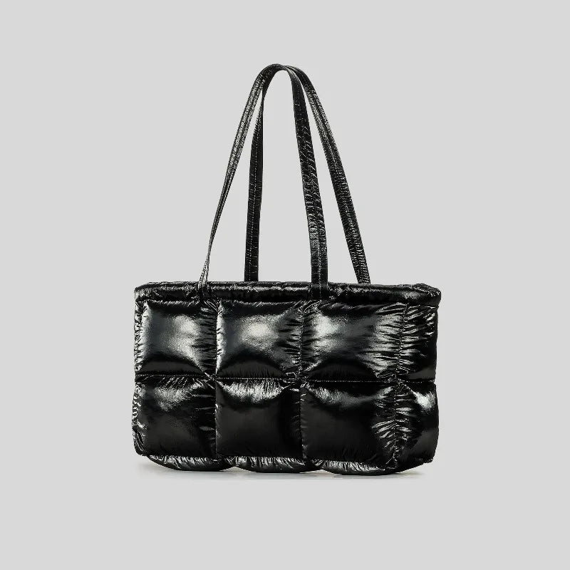 2025 New Winter Plaid Quilted Cotton-padded Large Capacity Shoulder Bag for Women Casual Nylon Down Cotton Soft Tote Bag