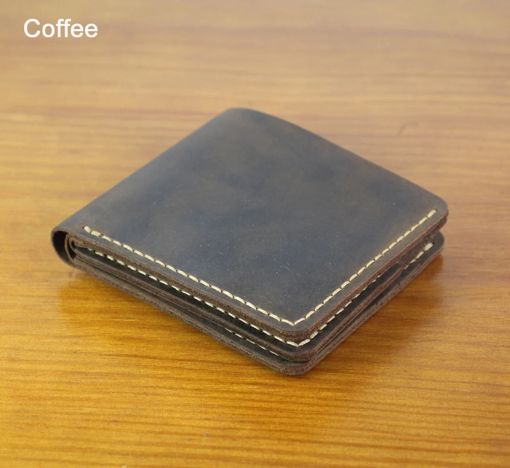 High Class Handmade Crazy Horse Genuine Leather Men's Wallet Purse Male Money Bag Short Multi-Card Wallet Money Clips MC-309