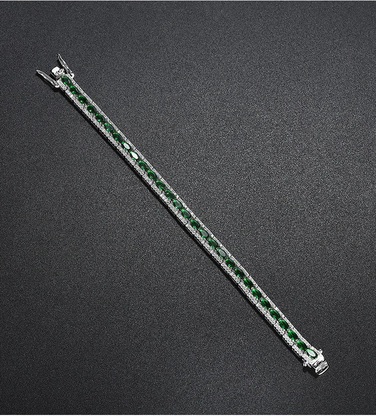 18K Real Platinum PT950 green spinel diamond bracelet Sen Instagram niche design simple single row full of diamond light luxury