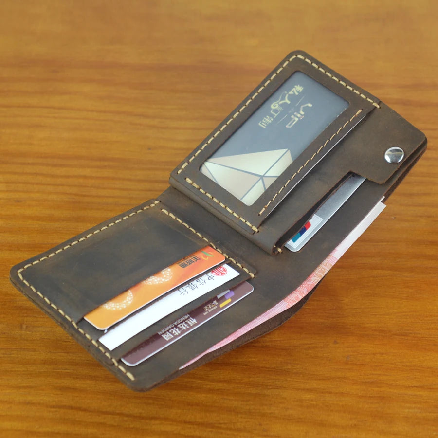 High Class Handmade Crazy Horse Genuine Leather Men's Wallet Purse Male Money Bag Short Multi-Card Wallet Money Clips MC-309