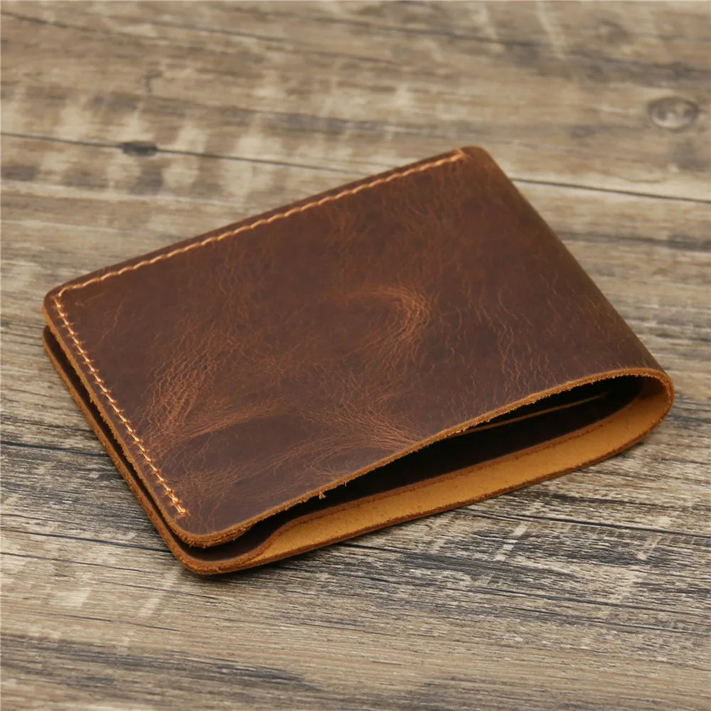 Men's Crazy Horse Leather Wallet, Genuine Leather Wallet, Card Bag, Simple Retro European and American Style, Mens Purse