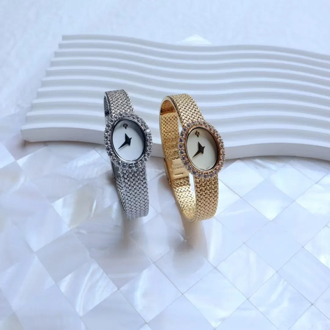 Women Watch for Girls Quartz Reloj Mujer Sliver Gold Diamond Orologio Ladies Vintage Oval Wristwatch Stainless Steel Band Clock