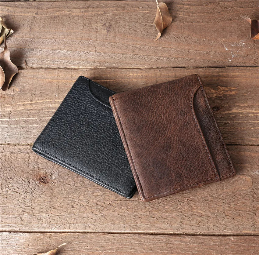 Mens Wallet Slim Genuine Leather Rfid Bifold Wallets for Man Vintage Front Pocket Multi Card Holder Bag Money Clip ID Card Purse