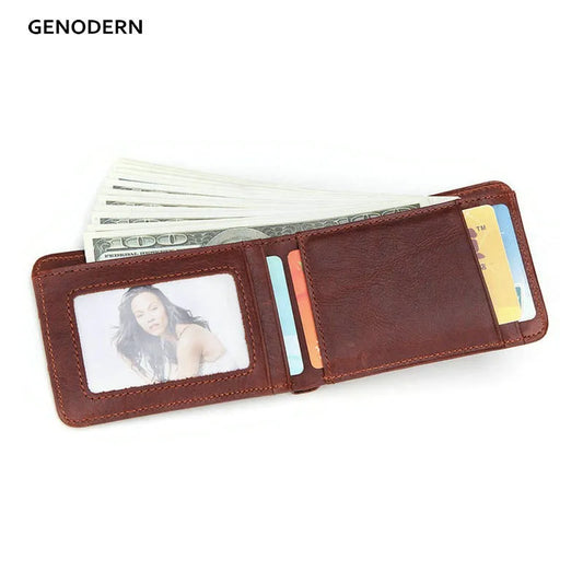 RFID Casual Small Wallet for Men Cow Leather Male Slim Wallets Short Mini Wallet with Card Holder Pocket Purses