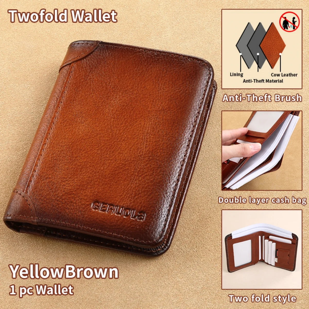 Mens bifold Wallet Genuine Leather RFID Card Holders Cowhide Zip Coin Pocket wallets for men