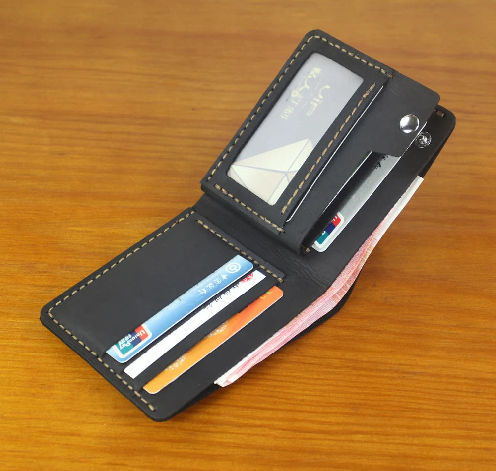 High Class Handmade Crazy Horse Genuine Leather Men's Wallet Purse Male Money Bag Short Multi-Card Wallet Money Clips MC-309