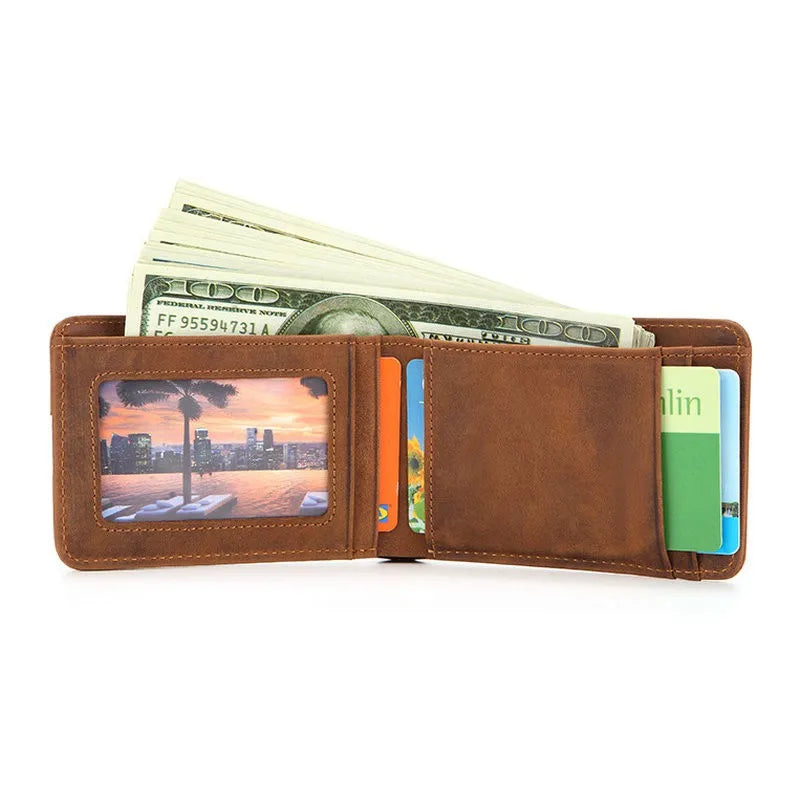 RFID Casual Small Wallet for Men Cow Leather Male Slim Wallets Short Mini Wallet with Card Holder Pocket Purses