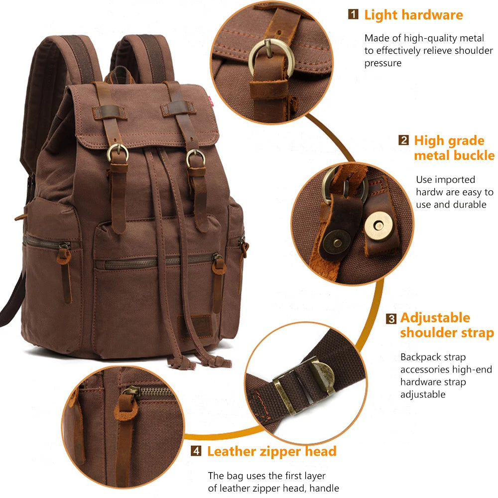 MARKROYAL Canvas Retro Men's Bag Backpack Suitable 14 Inch Laptop Bag Vintage 36-55L Wear-resistant Backpack Coffee Dripshipping