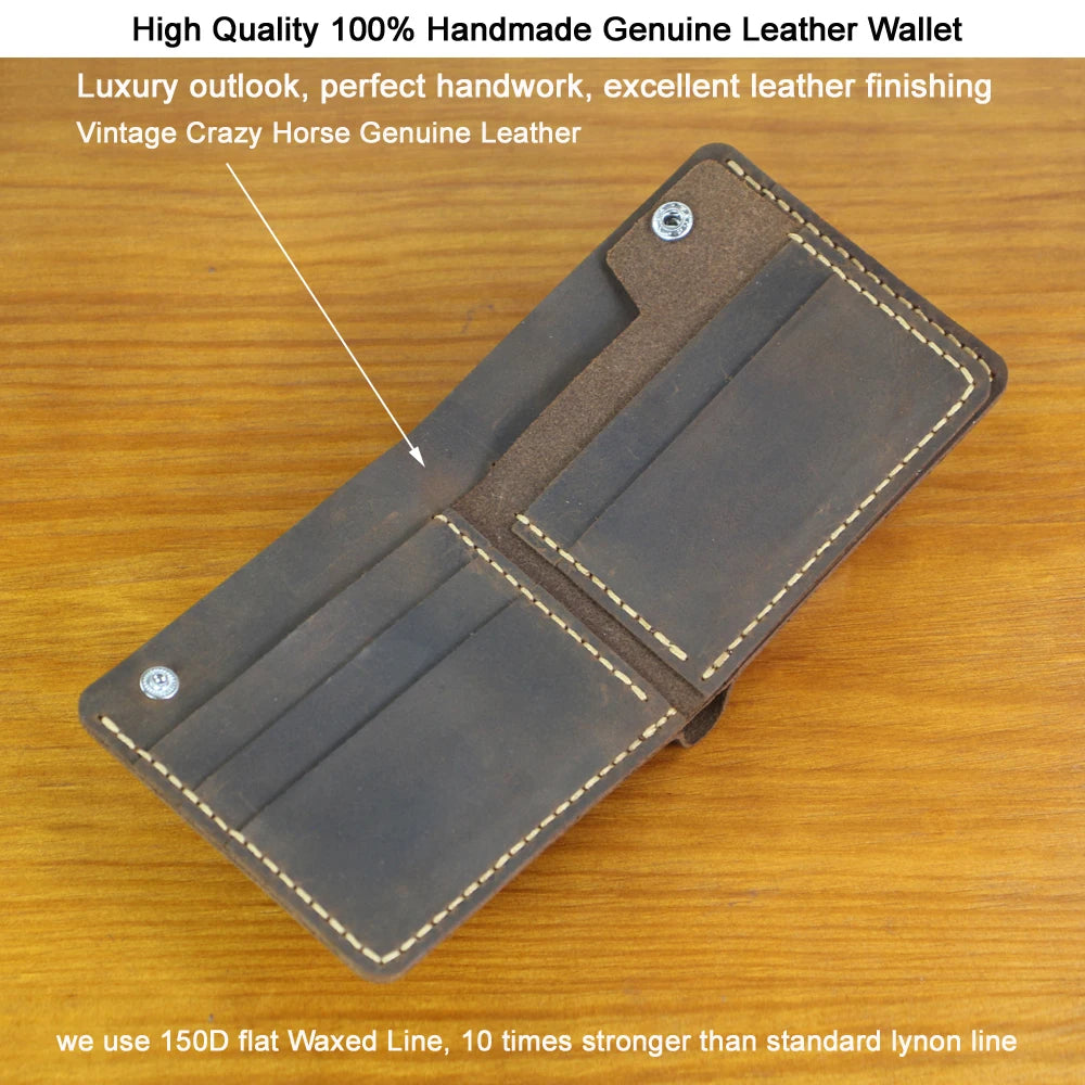High Class Handmade Crazy Horse Genuine Leather Men's Wallet Purse Male Money Bag Short Multi-Card Wallet Money Clips MC-309