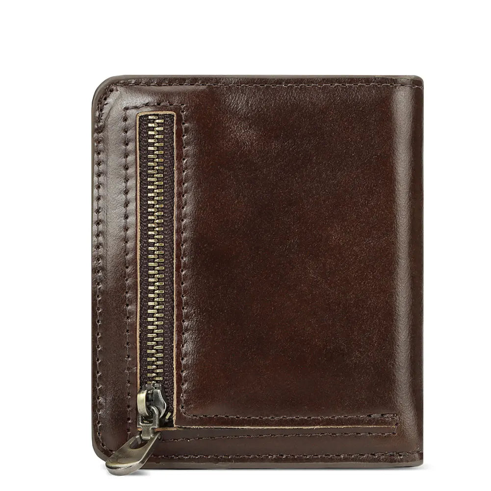 100% Genuine Leather Men's Wallet RFID Blocking Bifold Wallets with RFID Card Slots Thin Male Zipper Coin Purse Money Clip