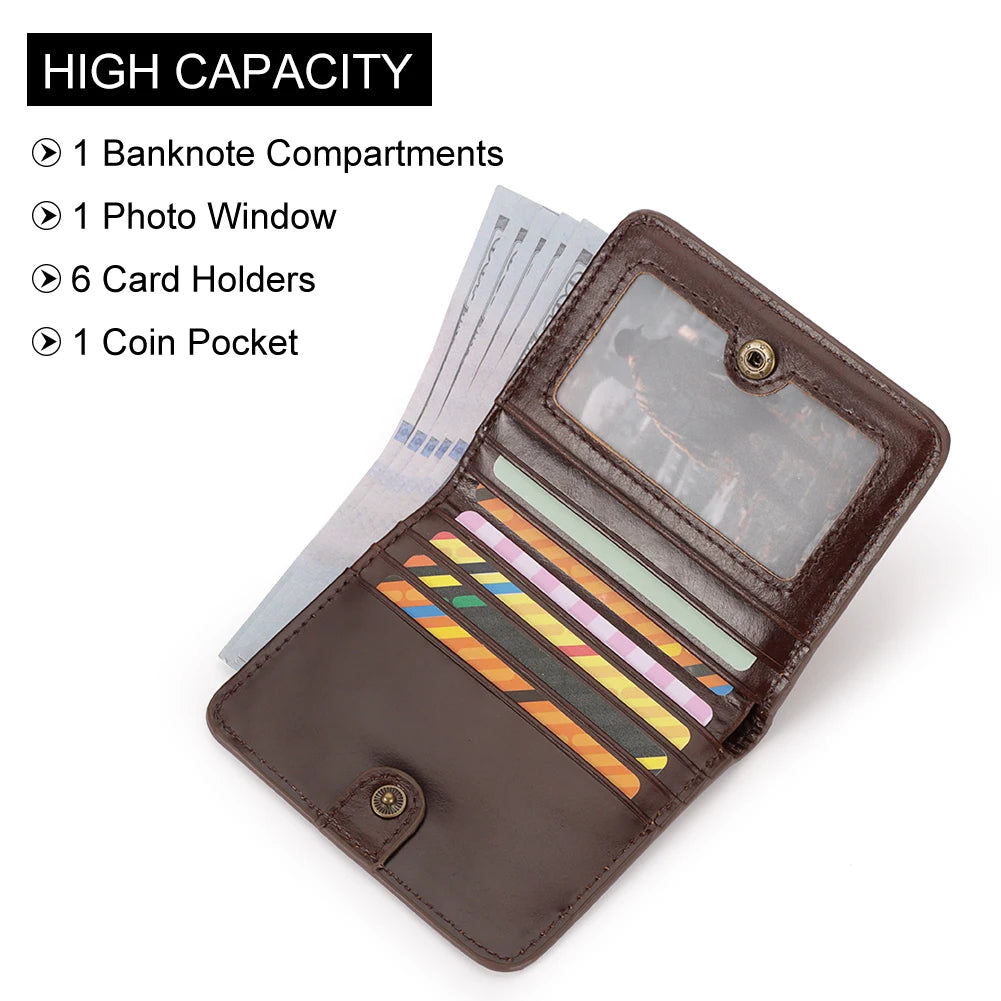 100% Genuine Leather Men's Wallet RFID Blocking Bifold Wallets with RFID Card Slots Thin Male Zipper Coin Purse Money Clip