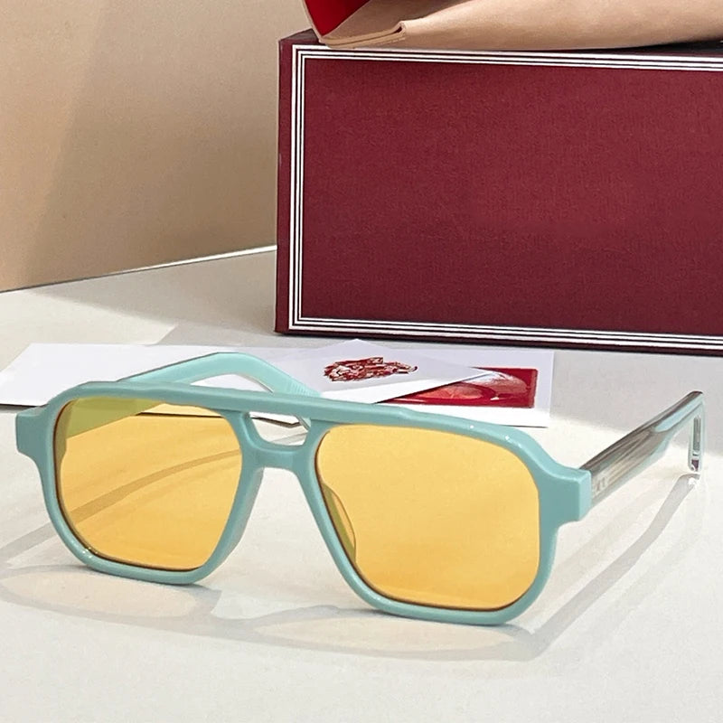 JMM EVANS Rectangle Double Bridge Acetate Gradient Sunglasses Uv400 Men and Women Polychromatic Handmade Classical Eyewear