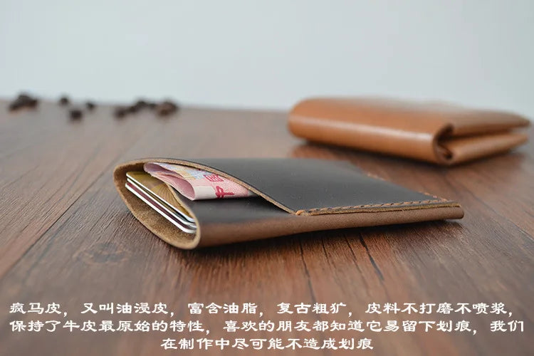 Vintage Handmade Crazy Horse Genuine Leather Card Wallet Small Purse Men Credit Card Holder Women Bus Card Sleeve ID Card Holder
