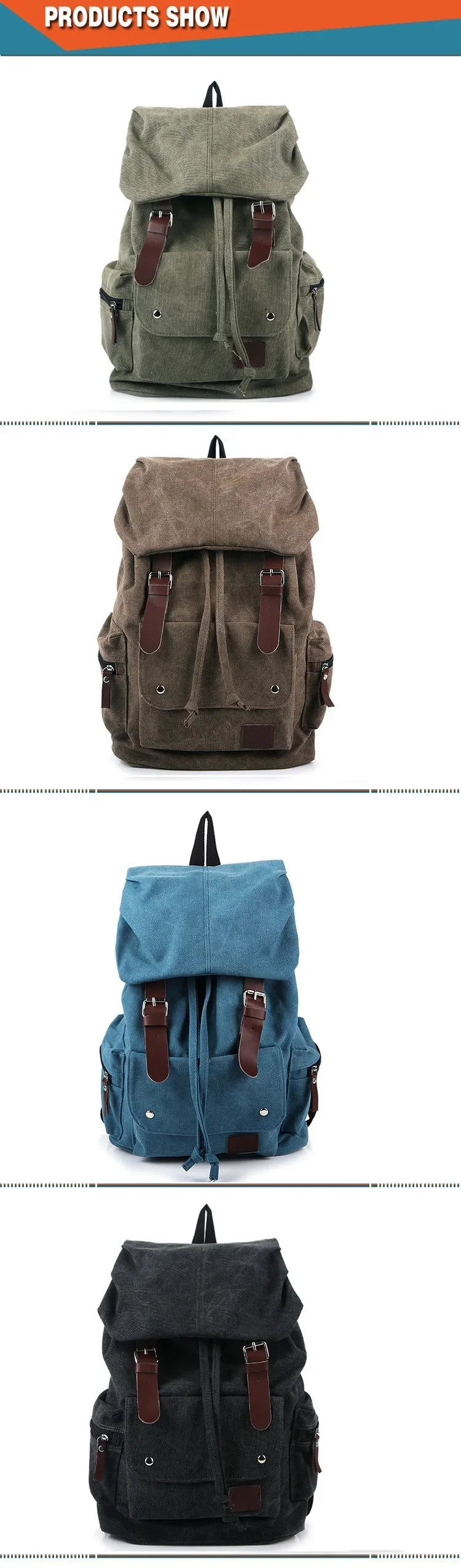 2025 Men Casual Canvas Large Capacity Practical Backpack Casual Travel  Bagpack Teenagers School Bags Black Brown Green WL22