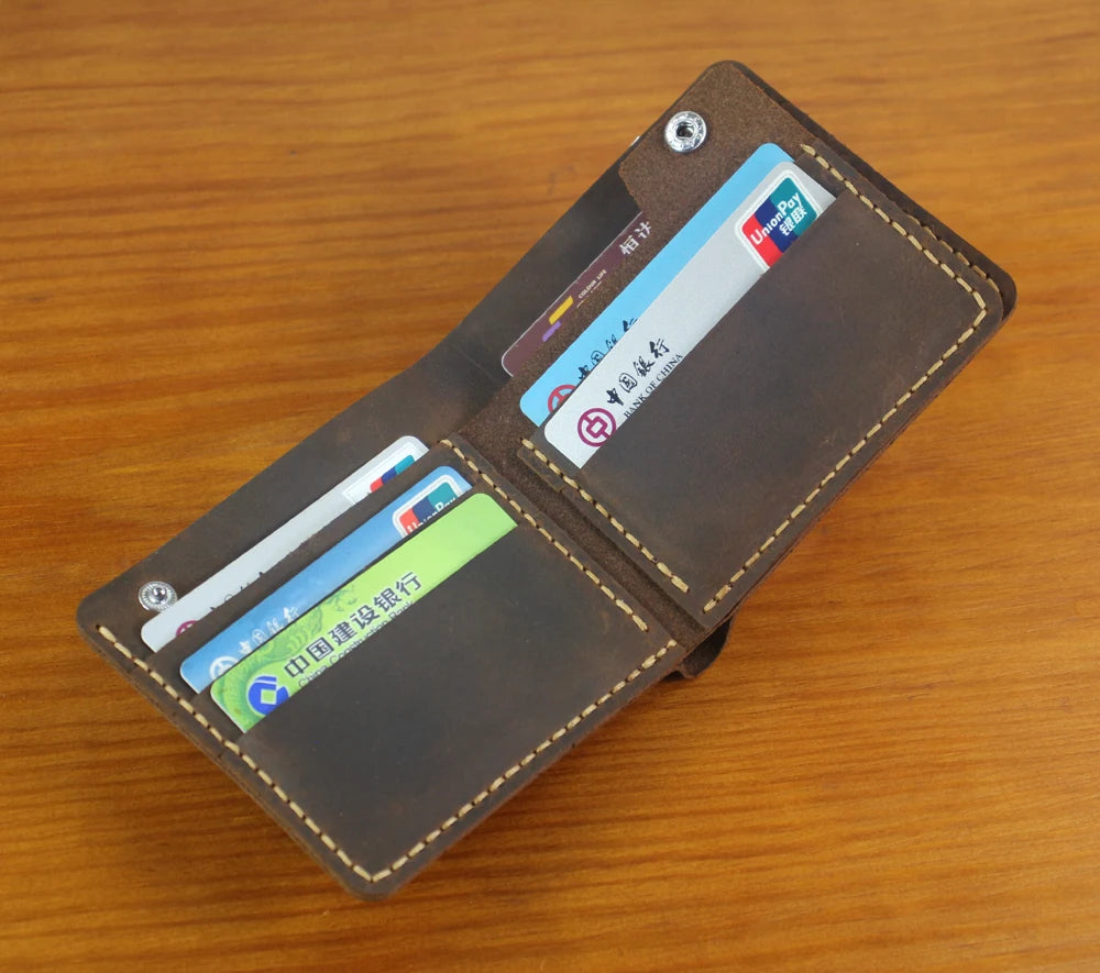 High Class Handmade Crazy Horse Genuine Leather Men's Wallet Purse Male Money Bag Short Multi-Card Wallet Money Clips MC-309