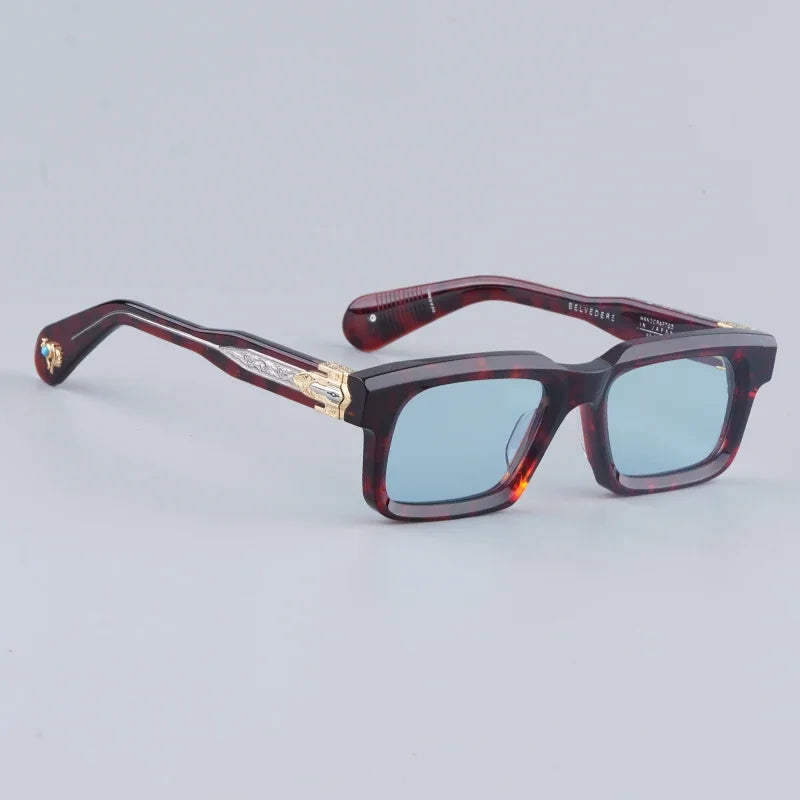 JMM BELVEDERE High Quality Rectangle Acetate Sunglasses Uv400 Men Designer Brand Handmade Vintage Eyeglasses with Case